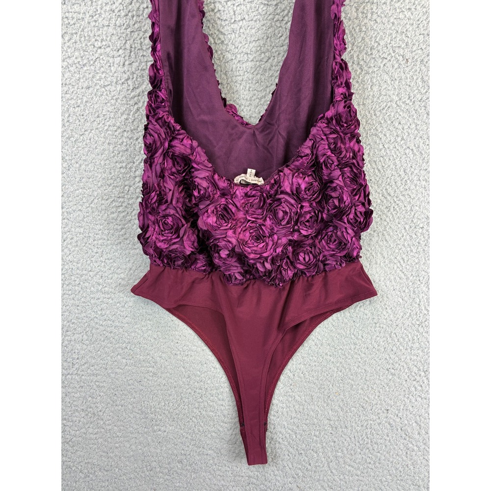 River Island Rosette Halter Bodysuit Womens S Purple Ruffle Plunge Party Chic - Picture 12 of 13